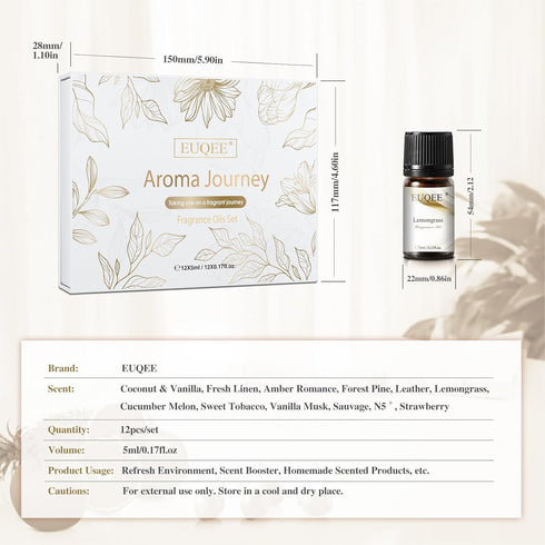 12PCS Fragrance Oils Gift Set - Premium Aroma Journey Aromatherapy Oils for Women, Diffuser, Soap Candle Making - 5ml