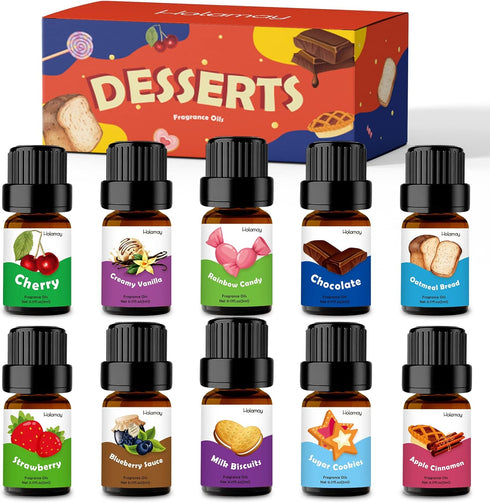 Holamay Dessert Fragrance Oils - Scented Oils Set of 10 for Soap & Candle Making, Aromatherapy Diffuser Oils