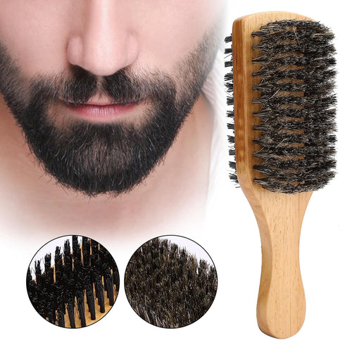 ZJchao Double Sided Beard Brush, Men's Mustache Brush with Wooden Handle, Bristle Nylon Mustache Comb for Beard Care