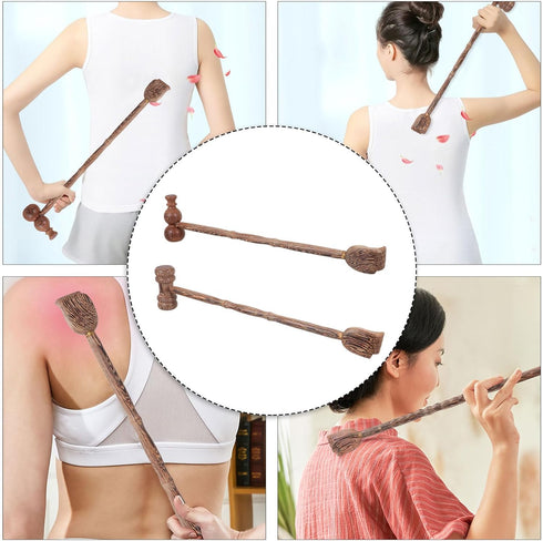 Hammer 2pcs Set, MAGICLULU Wooden Dual-use Massage Handheld Back Scraper and Body Massager for Muscle Relaxation