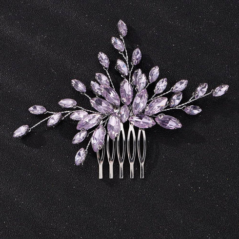 Women Dainty Simple Full Rhinestones Hair Comb, Luxurious Bridal Side Hair Accessories (Light Purple)