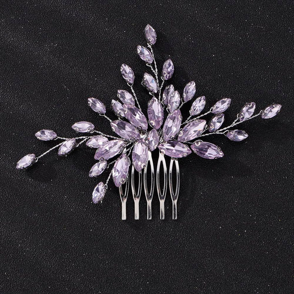 Women Dainty Simple Full Rhinestones Hair Comb, Luxurious Bridal Side Hair Accessories (Light Purple)