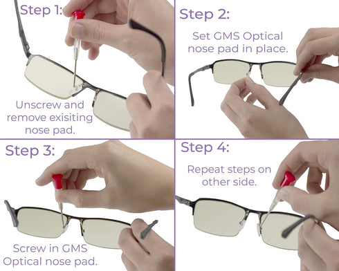 GMS Optical 11mm Medium Wide Soft Silicone Screw-in Nose Pads for Glasses, 10 Pair, Improve Comfort, Repair Kit