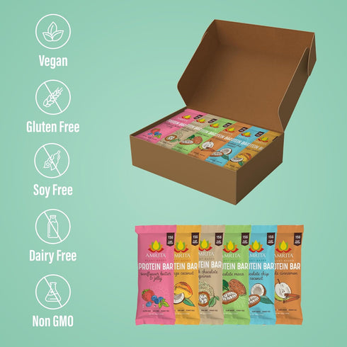 Pack (12 6 12g Amrita Nut Free Vegan Protein Bars Variety Bars, Flavors) | Plant Based Protein Bars | Peanut Free
