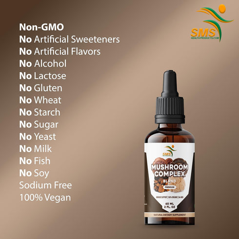 Immune 2 oz Mushroom Complex Supplement Drops Tincture, Lion's Mane, Reishi, Turkey Tail, Chaga, for System Support