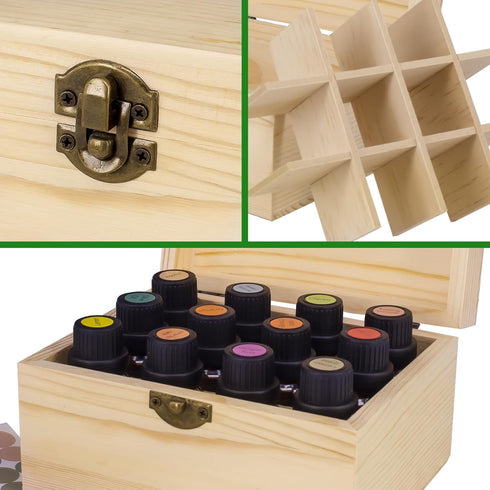 Essential Oil Storage Box, High Capacity Wooden Display Organizer for 15 ml Bottles, Nail Polish Collection