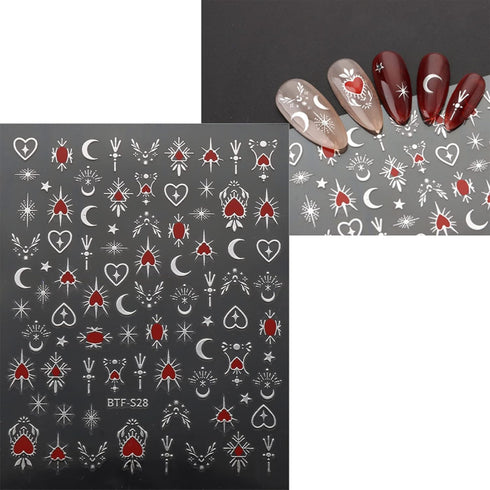 JMEOWIO 9 Sheets Moon Star Nail Art Stickers Decals Self-Adhesive Sun Nail Supplies for Decoration Accessories
