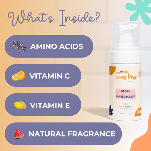 Kids Face Wash: Foaming Gentle Skin Care Cleanser with Vitamin C & E for Girls and Boys - Tear Free Watermelon 100 ml