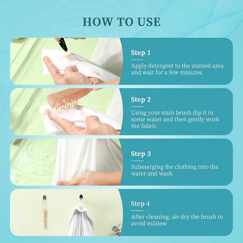 BFWood Laundry Stain Brush, Natural Soft Boar Bristles for Delicate Fabrics, Gentle on Fabrics