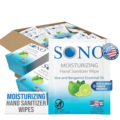 SONO Bergamot & Aloe Moisturizing Hand Sanitizer Wipes - TSA-Approved Travel Size