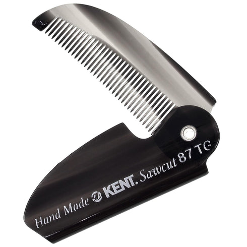 Kent 87T Graphite Handmade Folding Pocket Comb for Men, Fine Tooth Hair Comb for Grooming