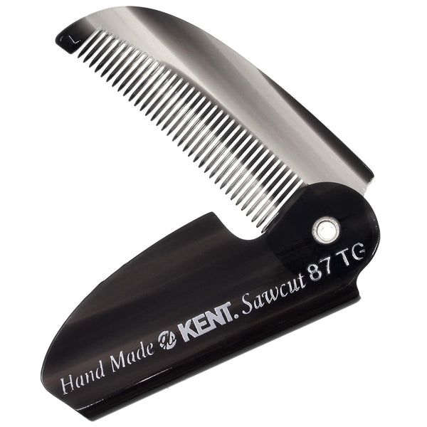 Kent 87T Graphite Handmade Folding Pocket Comb for Men, Fine Tooth Hair Comb for Grooming