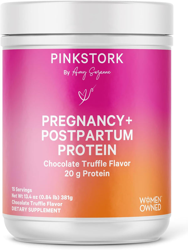 Pink Stork Pregnancy and Breastfeeding Protein Powder - 20 g Chocolate Whey and Collagen Protein - 15 Servings for