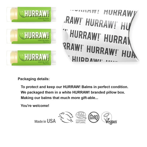 Hurraw! Mint Lip Balm, 3 Pack Organic, Certified Vegan, Cruelty Free, Non-GMO, Made in USA