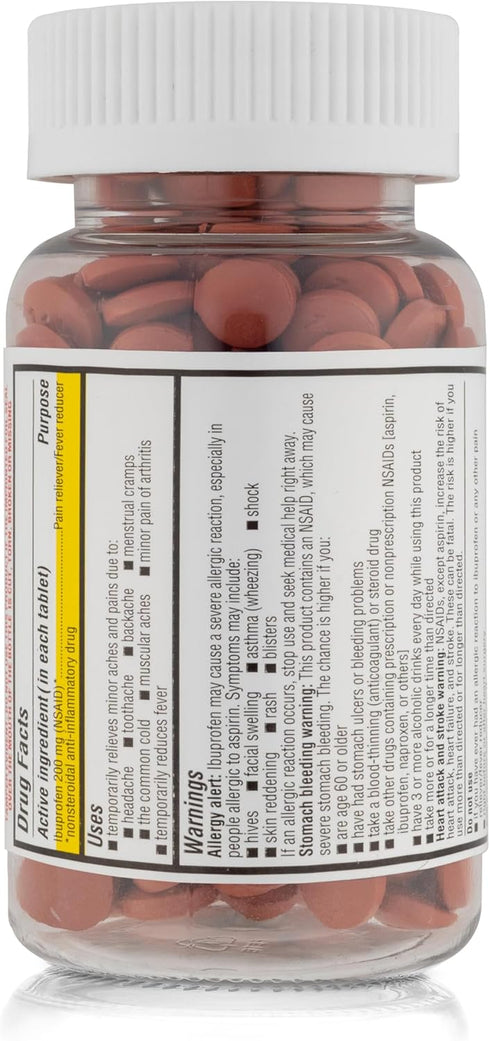 Timely Ibuprofen 200mg 200 Tablets - Pain Relief and Fever Reducer for Headaches, Menstrual Pain, Body Aches