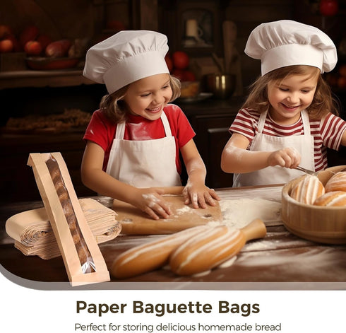 yeeplant 100 Packaging 23.2X4.3X1.6 Pcs Kraft Bread Bags with Window for French Loaf, Paper for Homemade Bread, Bakery