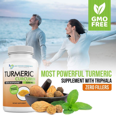 Turmeric Curcumin Supplement - 2250mg/d Veggie Caps with 95% Curcuminoids and Black Pepper Extract, 750mg Capsules