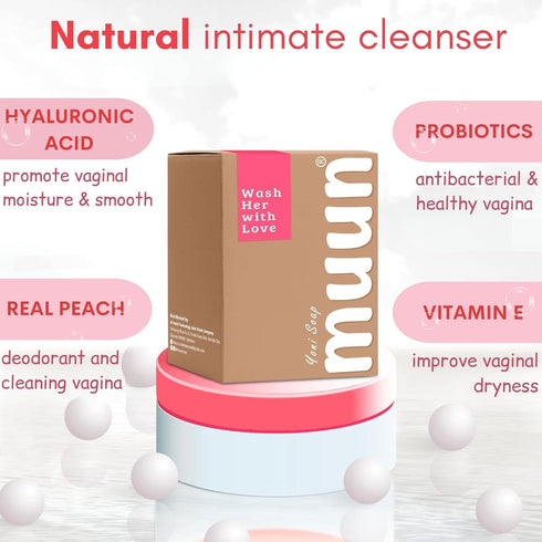 Pack 3 Muun Strawberry Yoni Soap Bar - pH Balancing Cleanser - Probiotics & Natural Ingredients - Gentle Cleansing