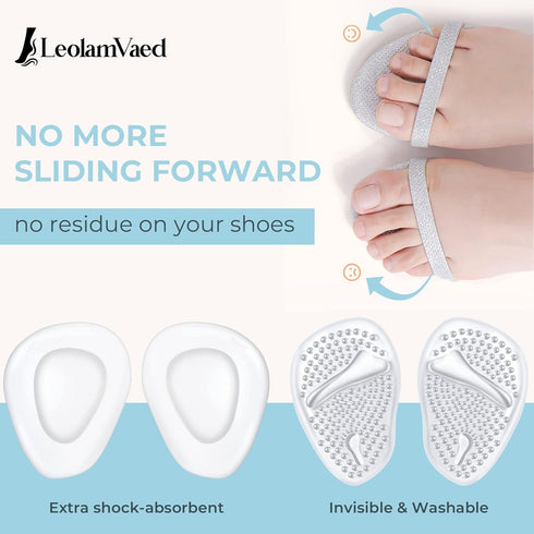 Reusable Metatarsal Pads for Women, 10 Pieces Ball of Foot Cushions, Washable High Heel Inserts