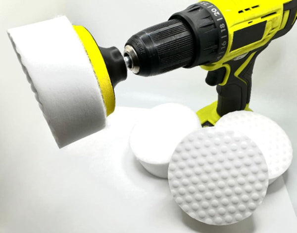 3.5” Drill Powered Magic Sponge Eraser Kit, 6 Pieces with Drill Attachment, Ultra Durable Cleaning Pads for Various