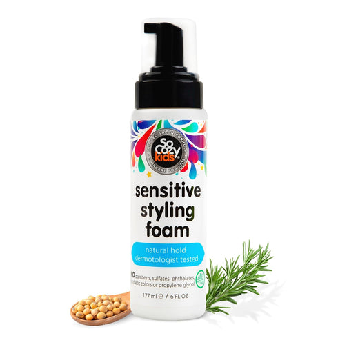 So Cozy Kids Sensitive Styling Foam, Gentle Natural Hold Styler for Straight or Curly Hair, Rosemary, 6 fl oz