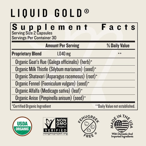 Legendairy Milk Liquid Gold Lactation Support, Supplement with Organic Goats Rue, Milk Thistle, 60 Count