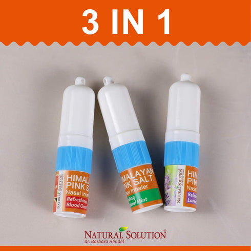 Natural Solution Himalayan Pink Salt Nasal Inhaler Aromatherapy with Essential Oils, 3 Pack for Breathing Relief