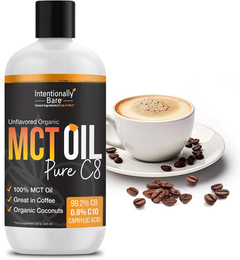 Intentionally Bare Pure C8 MCT Oil Organic - Brain Octane C8 MCT Oil for Keto and Vegan Diet