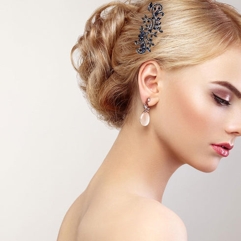 Lurrose Wedding Hair Comb, Blue Rhinestone Hairpin, Vintage Flower Bridal Accessories