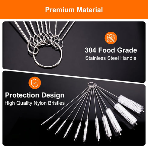 Tokyzexi 8 Inch Set, 10 Pack Extra Long Straw Cleaner Brush Reusable Straw Cleaning Brushes for Tumbler, Metal