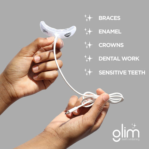 Glim Teeth Whitening Kit for Sensitive Teeth - 36 LED USB Rechargeable Light, Enamel Safe with 4 Gel Pens