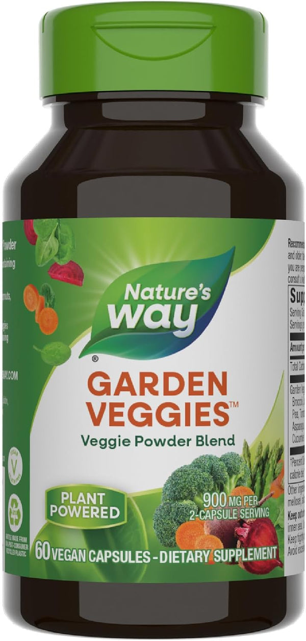 Nature's Way Garden Veggies, Veggie Powder Blend, 900 mg per 2-Capsule Serving, 60 Vegan