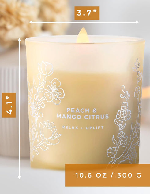 Pack Set 2 10.6 Oz Pear Freesia English Rose and Peach Mango Citrus Scented Wood Wick Candles Variety | Aromatherapy
