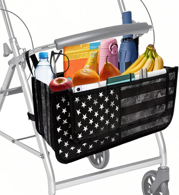 Hechitok American Flag Walker Bag, Handy Rollator Basket Water Cup Holder, Walker Accessories