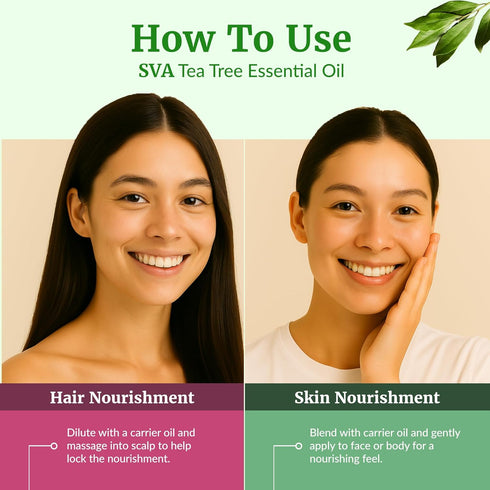 SVA Tea Tree Essential Oil 4 Fl Oz, 100% Natural for Diffuser, Hair Care, Skin Care, Aromatherapy