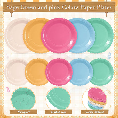 Zhehao 175 Set Pcs Candy Colors Party Supplies Colorful Disposable Tableware Kit with Plates, Cups, Napkins, Cutlery