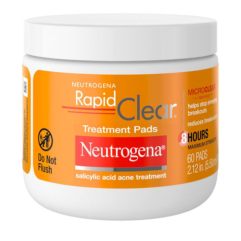 Neutrogena Rapid Clear Maximum Strength Acne Face Pads, 60 Count, Salicylic Acid Treatment