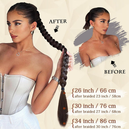 Sofeiyan Long Braid Ponytail Extension, Straight Sleek Wrap Around Hair Extensions for Women Daily Wear, 2Pcs