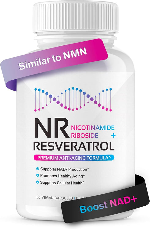NR + Resveratrol Supplement for NAD, DNA & Cellular Health, Longevity, Vitality, 5-in-1 Anti Aging Formula with