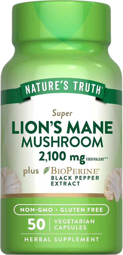 Lions Mane Mushroom Supplement | 2100mg | 50 Capsules | Non-GMO, Gluten Free, Vegetarian | Plus BioPerine
