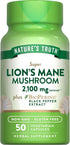 Lions Mane Mushroom Supplement | 2100mg | 50 Capsules | Non-GMO, Gluten Free, Vegetarian | Plus BioPerine