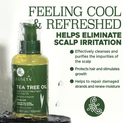 Luseta Tea Tree Oil Hair Serum for Damaged & Oily Hair, Revitalizing & Nourishing, Color Safe Hair Oil 3.38 Fl oz