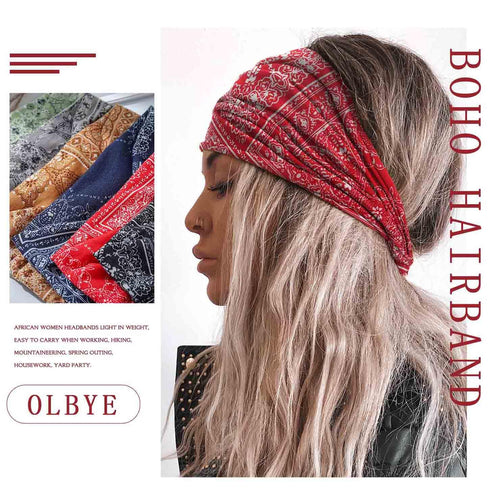 Olbye Wide Boho Headbands for Women, Knotted Turban Hair Accessories, Non-Slip Cotton Head Scarfs for Yoga