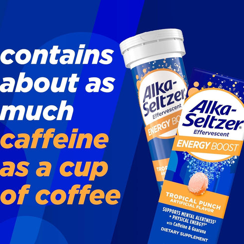 Alka-Seltzer Energy Boost: Caffeine & Guarana, 30ct Fizzy Tablets for Daily Energy Supplement