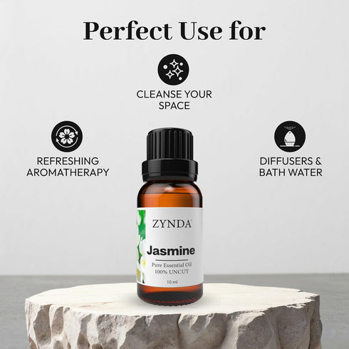 Zynda 100% 10ml Jasmine Essential Oil Pure and Natural Organic Jasmine Oil Extract for Skin Care, Hair Treatment