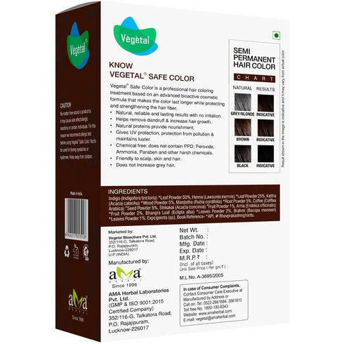 Vegetal Safe Hair Color - Dark Brown 50gm Certified Organic Chemical Free Hair Color for Men and Women