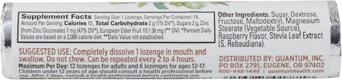 Lozenges|Elderberry Raspberry|Immune Aftertaste|14 Count Quantum Health TheraZinc Zinc Support Formulated with Zinc