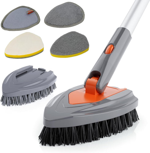 eazer 4-in-1 Long-Handled Tub Scrubber, Versatile Bathroom Cleaning Brush, Ideal for Shower, Tub, and Bathroom