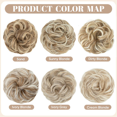 SARLA 2PCS Messy Hair Bun Hair Pieces, Wavy Curly Synthetic Updo Fake Scrunchies Ponytail Extension, Dirty Blonde