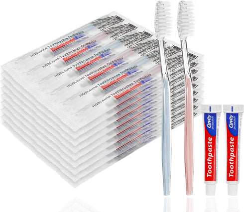 100 pcs Disposable Toothbrushes with 10g Toothpaste, Individually Wrapped Bulk Toothbrushes for Homeless, Airbnb, Hotel